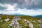 Stone piles on mountain trail