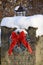 Stone pillar bedecked with snow emphasizes the Christmas season