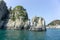 Stone pillar emerged from the sea is the part of Geoje Haegeumgang rock islands