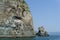 Stone pillar emerged from the sea is the part of Geoje Haegeumgang rock islands