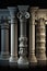 Stone Pillars Set, Old Roman Columns, Marble Greek Pillar, Rome Greece Architecture, Generative AI Illustration