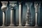 Stone Pillars Set, Old Roman Columns, Marble Greek Pillar, Rome Greece Architecture, Generative AI Illustration