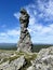 Stone pillars of weathering on the Manpupuner mountain plateau in the Komi Republic in Russia in summer.  Rock Queen