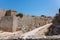 Stone powerful walls of old city, the ancient defense of Old Town, Rhodes, Dodecanese, Greece.