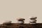 Stone product display podium on old log, Isolated on brown background