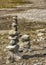 Stone pyramids built by tourists from pieces of marble in the mountain Park