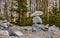 Stone pyramids built by tourists from pieces of marble in the mountain Park