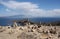 Stone pyramids at Isla del Sol, Lake Titicaca, Bolivia