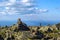 Stone pyramids on a mountain plateau