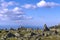 Stone pyramids on a mountain plateau