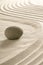 Stone on raked sand in Japanese zen garden