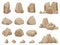 Stone rock. Stones boulder, gravel rubble and pile of rocks cartoon isolated vector set