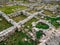 Stone ruins of ancient city buildings architecture in green grass in Crimea, archeology and old civilization concept