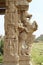 Stone sculptures and bas-reliefs on columns at the entrance to Pushkaran. Pushkarani is a sacred lake on the way to the Vitthala t