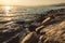 Stone sea shore on sunset background sunny Summer Beach Relaxing Concept Gelendzhik