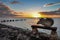 Stone Seashell in front of a Beach sunset at Holbox Island, Mexico