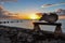 Stone Seashell in front of a Beach sunset at Holbox Island, Mexico