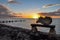 Stone Seashell in front of a Beach sunset at Holbox Island, Mexico