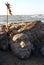 Stone Shiva face on Vagator beach of Goa