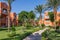 A stone sidewalk through a beautiful Egyptian garden in Hurghada