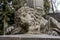 Stone sleeping lion on the grave. Lviv  Ukraine - October 2016