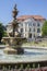 Stone spa and marble horse fountain in town Teplice v Cechach, Czech republic