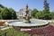 Stone spa and marble horse fountain in town Teplice v Cechach, Czech republic