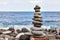 Stone stack on a beach, balance and harmony concept