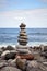 Stone stack on a beach, balance and harmony concept