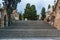 Stone stairs and crypts on Montjuic Cemetery, Barcelona, Spain