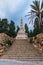 Stone stairs and obelisk on Montjuic Cemetery, Barcelona, Spain