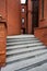 Stone stairs passage and brick wall in an old brewery