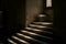 Stone stairway in dark medieval castle dungeon