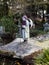 Stone statue of a Buddhist pilgrim in Japan