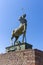 Stone statue of centaur in Pompeii, Italy. Antique culture concept. Ancient roman sculpture against blue sky.