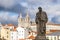 Stone statue of SÃ£o Vicente, patron saint of Lisbon, capital of Portugal