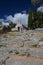 Stone steps leading to an old chapel. Isle of Hvar, Croatia