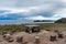 Stone table - sacrificial altar, ruins on the Island of Sun Isla del Sol on Titicaca lake in Bolivia