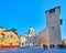 The stone tower of Broletto of Como, Lombardy, Italy