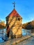 Stone tower on a dam in Liberec Harcov Czech Republic in autumn