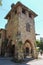 Stone tower of old medieval castle. Grazzano Visconti, Italy
