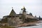 Stone tower and Pskov Kremlin fortress wall