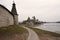 Stone tower and Pskov Kremlin fortress wall