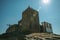 Stone tower with sunlight at the medieval Belmonte Castle