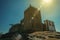 Stone tower with sunlight at the medieval Belmonte Castle