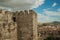 Stone tower walls and old buildings cityscape at the Castle of Trujillo