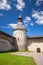 Stone tower and walls of old fortress. Kremlin of Pskov