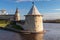 Stone towers of the Kremlin of Pskov, ancient coastal fortification