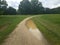 Stone trail with grass and trees and puddle