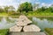 Stone walk way in garden